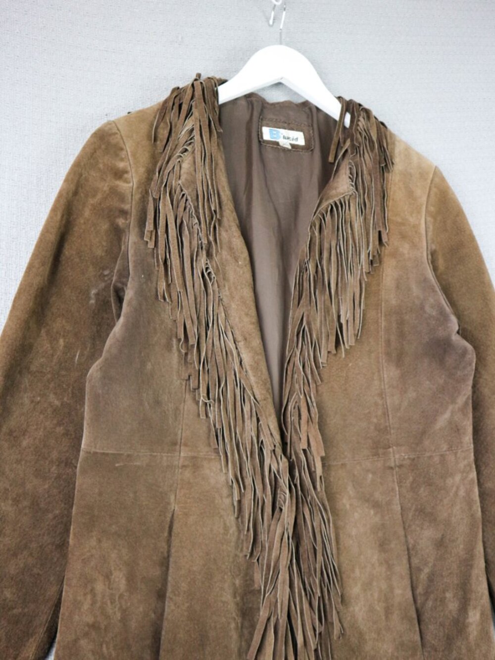 B Lucid fringed Brown Western Long Leather Suede Jacket Duster Fringe Coat XS - Picture 3 of 12